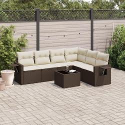 Salon de jardin avec coussins 7 pcs marron r&eacute;sine tress&eacute;e