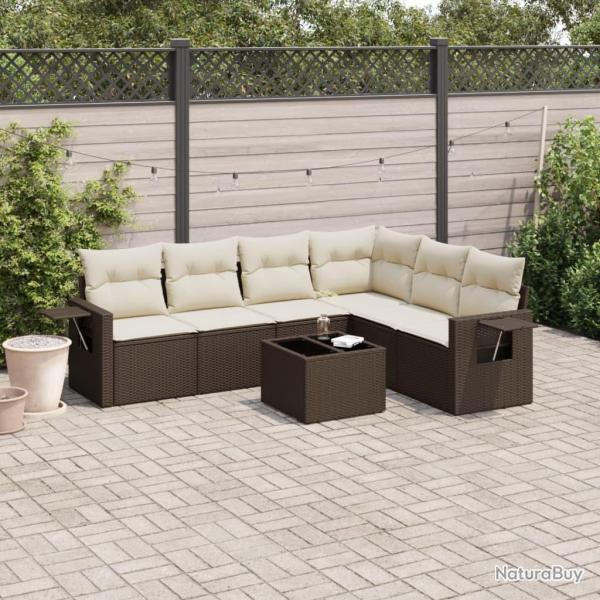 Salon de jardin avec coussins 7 pcs marron r�sine tress�e