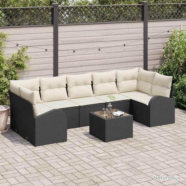 Ensemble de canap� de jardin 8 pcs Noir et Cr�me polyrotin