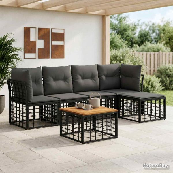 Ensemble de canap�s d'ext�rieur 6 pcs Noir et Gris fonc�