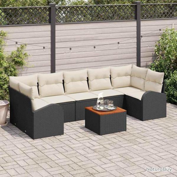 Ensemble de canap� de jardin 8 pcs Noir et Cr�me polyrotin