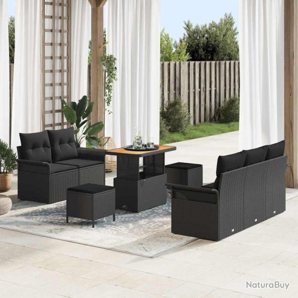 Ensemble de canap� de jardin avec coussin 8 pcs Noir