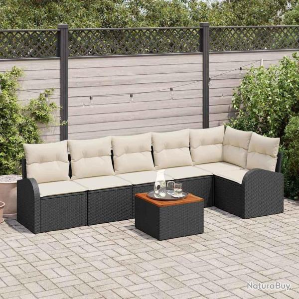 Ensemble de canap� de jardin 7 pcs Noir et Cr�me polyrotin