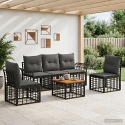 Ensemble de canap&eacute;s d'ext&eacute;rieur 6 pcs Noir et Gris fonc&eacute;