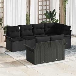 Ensemble de canap&eacute; de jardin avec coussin 7 pcs Noir Poly rotin