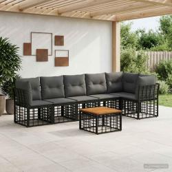 Ensemble de canap&eacute; de jardin 7 pcs Noir et Gris fonc&eacute; polyrotin