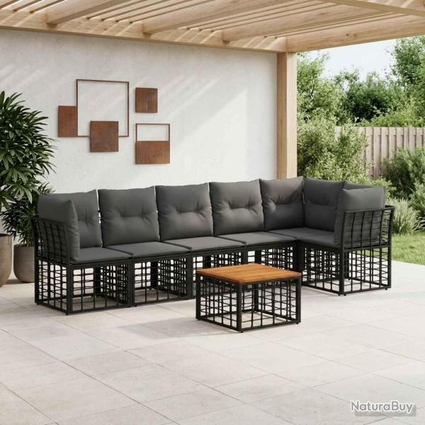 Ensemble de canap� de jardin 7 pcs Noir et Gris fonc� polyrotin