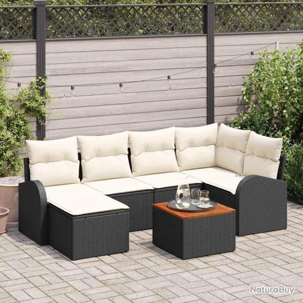 Ensemble de canap� de jardin 7 pcs Noir et Cr�me polyrotin