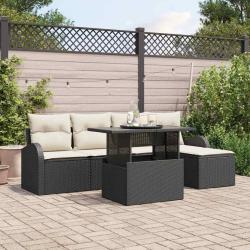 Ensemble de canap&eacute; de jardin avec coussin 6 pcs Noir Poly rotin
