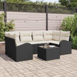 Ensemble de canap&eacute; de jardin 7 pcs Noir et Cr&egrave;me polyrotin