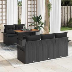 Ensemble de canap&eacute; de jardin 6 pcs Noir Poly rotin