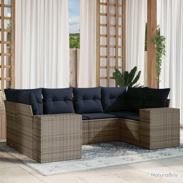 Ensemble de canap� de jardin 6 pcs avec coussins gris r�sine tress�e