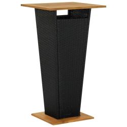 Table de bar Noir 60x60x110 cm R&eacute;sine tress&eacute;e et bois d'acacia