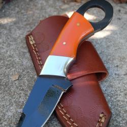 Couteau Karambit Tactical Urbain Lame Tanto Acier Carbone 1055 Blk Manche R&eacute;sine Etui Fab Artisanat