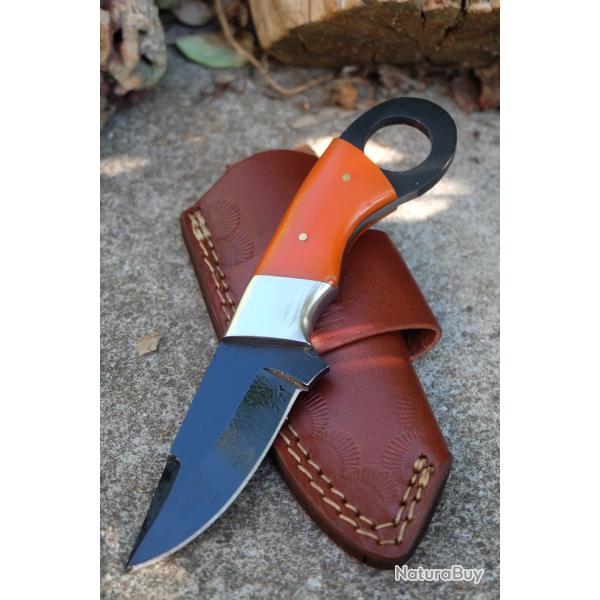 Couteau Karambit Tactical Urbain Lame Tanto Acier Carbone 1055 Blk Manche R�sine Etui Fab Artisanat