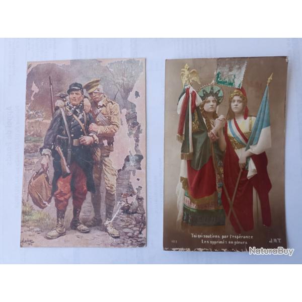 2 CPA Patriotique . Une carte ab�m�e