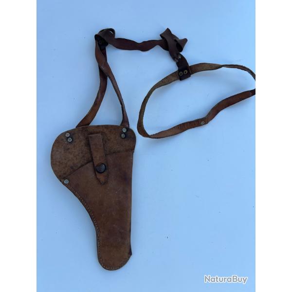 Ancien Holster �paule Cuir Marron Vintage �tat Satisfaisant