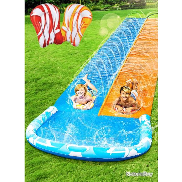 685 cm Toboggan Aquatique avec 2 bodyboards, Toboggan d'eau pour pelouse avec arroseur int�gr�