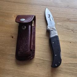 Couteau herbertz messer pliant t&ecirc;te d'aigle avec &eacute;tui et fusil.