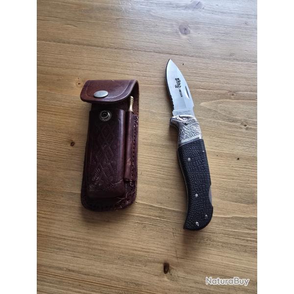 Couteau herbertz messer pliant t�te d'aigle avec �tui et fusil.