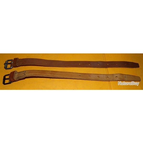 LOT DE 2 SANGLES EN CUIR DE L'ARMEE FRANCAISE AVEC TAMPON DE 1953 SUR UNE D'ENTRE ELLE  . FABRICATIO