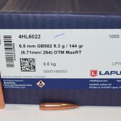 100 ogives Lapua cal 0.264  MAX RANGE TARGET HPBT en 144 grains