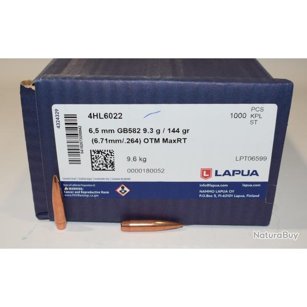 100 ogives Lapua cal 0.264  MAX RANGE TARGET HPBT en 144 grains