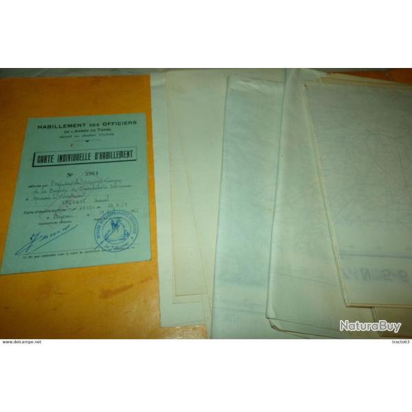 LIVRE DOSSIER:� CARTE INDIVIDUELLE D'HABILLEMENT DES OFFICIERS DE 1955� ET� AVEC UN LOT DE 5 CARTES