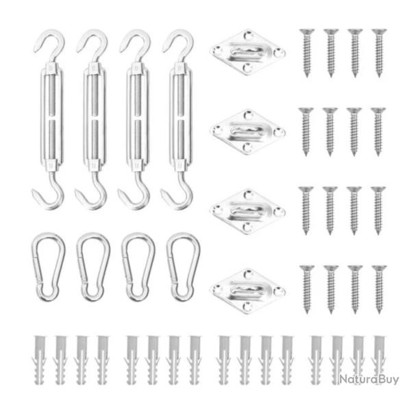Kit accessoires voile ombrage acier inoxydable 12 pi�ces fixation r�glable
