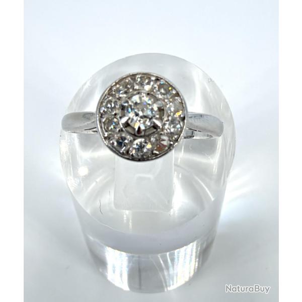 Bague ancienne or blanc 18 carats et diamant - taille 53