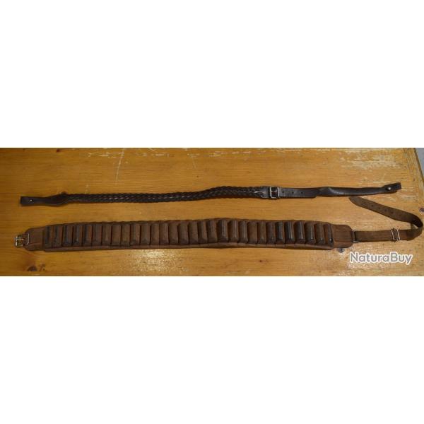 lot de 1 bretelle cuir et cartouchiere calibre 12 d'occasion a 1�