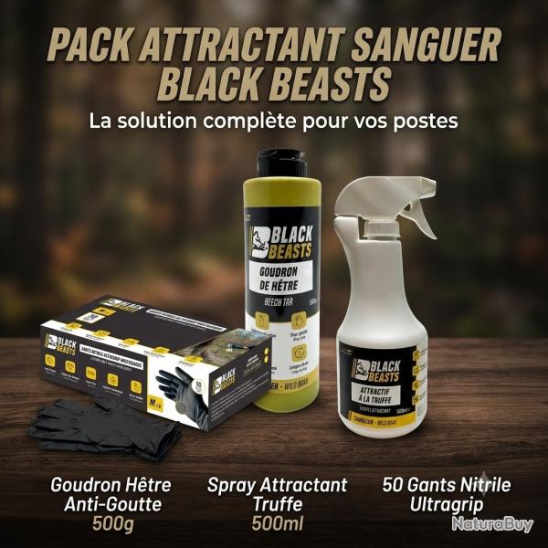 Pack Attractif Sanglier BLACK BEASTS : Goudron Anti-Goutte 500g + Spray Truffe 500ml + 50 Gants