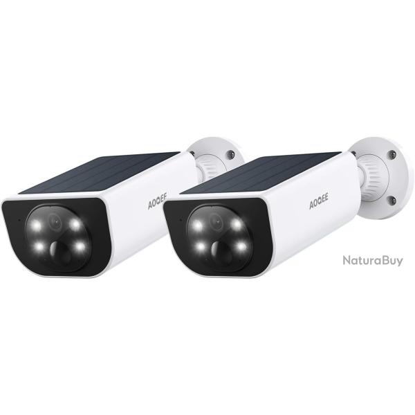 Cam�ra Surveillance Solaire Lot de 2 Pcs Vision Nocturne D�tection Mouvement PIR Angle100� �tanche