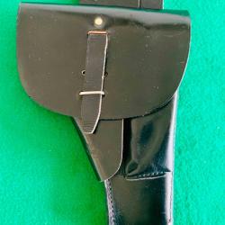 &eacute;tui de pistolet en cuir noir - utilis&eacute; par la Gendarmerie ou l'Arm&eacute;e de l'Air - modele 1948 M /1957