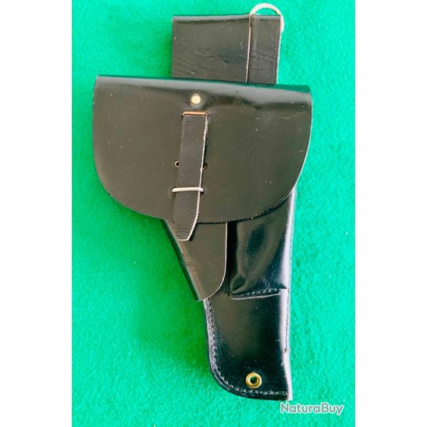 �tui de pistolet en cuir noir - utilis� par la Gendarmerie ou l'Arm�e de l'Air - modele 1948 M /1957
