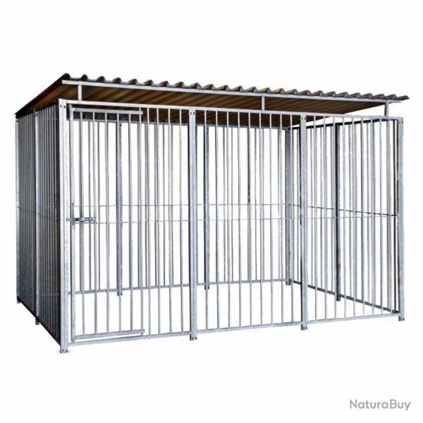 Chenil 5x2x1,84m + toit CHENIL BARREAUX SOLIDE grand enclos chien parc chien cielterre-commerce