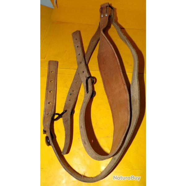 BRELAGE CUIR MILITAIRE DE L'ARMEE FRANCAISE , MODELE ANCIEN AVEC RIVETS EN ALU , FABRICATION FRANCAI