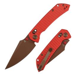Couteau Tenable Fenrir Crossbar Lock Lame Nitro-V Rose Gold Manche Aluminium Rouge T1034V17
