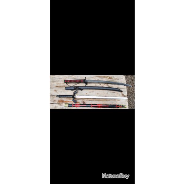 Lot katana d�coratif (Ichigo Bleach)/ �p�e Zelda (Twilight Princess)/ port �p�es/ �ventail/ arc + 2F