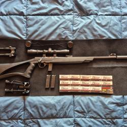 PACK CARABINE MOSSBERG PLINKSTER 802 +lunette+silencieux+bipied+3 chargeurs+munitions+sacoche