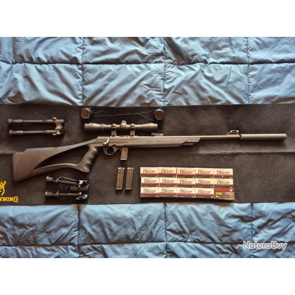 PACK CARABINE MOSSBERG PLINKSTER 802 +lunette+silencieux+bipied+3 chargeurs+munitions+sacoche