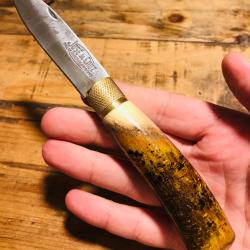 Couteau de Poche Artisanal Jos&eacute; Da Cruz 19cm Manche Bois de Gen&ecirc;t Rustique Lame Acier Carbone neuf
