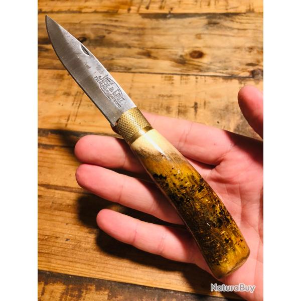 Couteau de Poche Artisanal Jos� Da Cruz 19cm Manche Bois de Gen�t Rustique Lame Acier Carbone neuf