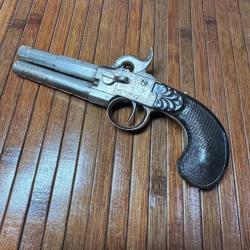 RARE LUXUEUX pistolet de coffre &agrave; percussion &agrave; deux canons superpos&eacute;s SIGN&Eacute; NICOLLE &agrave; ROUEN XlX &eacute;me