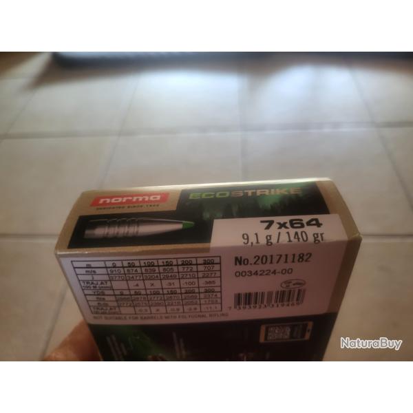 27 balles Norma Ecostrike calibre 7x64 (9,1g/140gr)