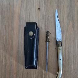 Couteau laguiole de collection poyet-coursolle avec son &eacute;tui et fusil.