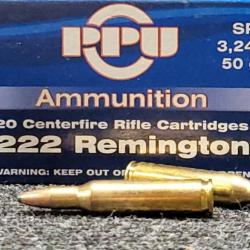 Cartouches PPU Partizan calibre 222 Rem 3.24g - 50gr SP