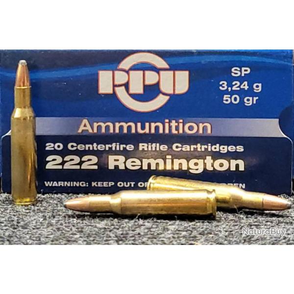 Cartouches PPU Partizan calibre 222 Rem 3.24g - 50gr SP