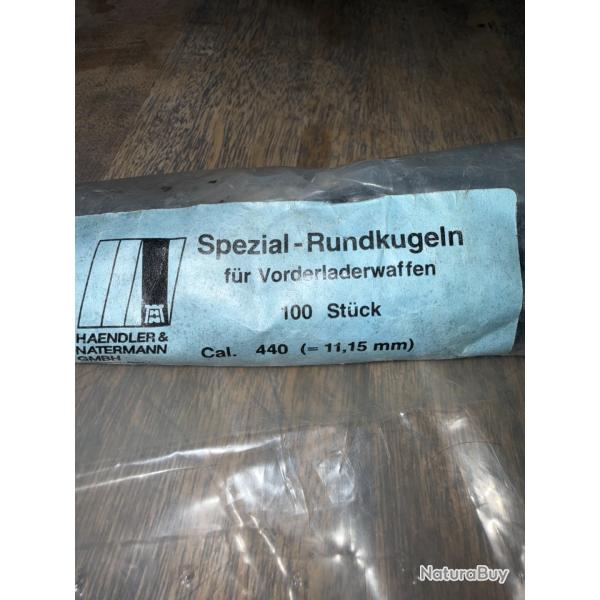 100 OGIVES RONDES PLOMB POUDRE NOIRE CALIBRE .440 OU 11.15 MM H&N