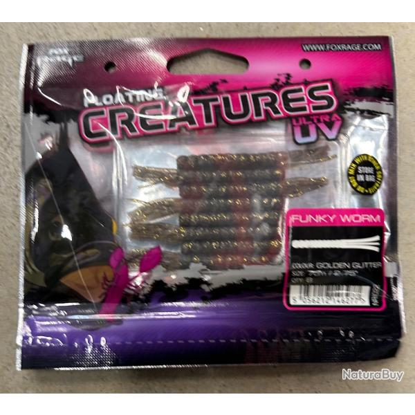 Leurres Fox Rage Creatures UV Funky Worm 7cm golden glitter